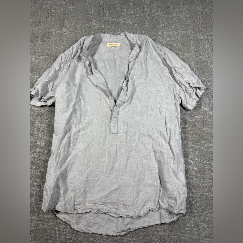 Diesel Linen Button Down Pop Over Short Sleeve Shirt Adult XXL